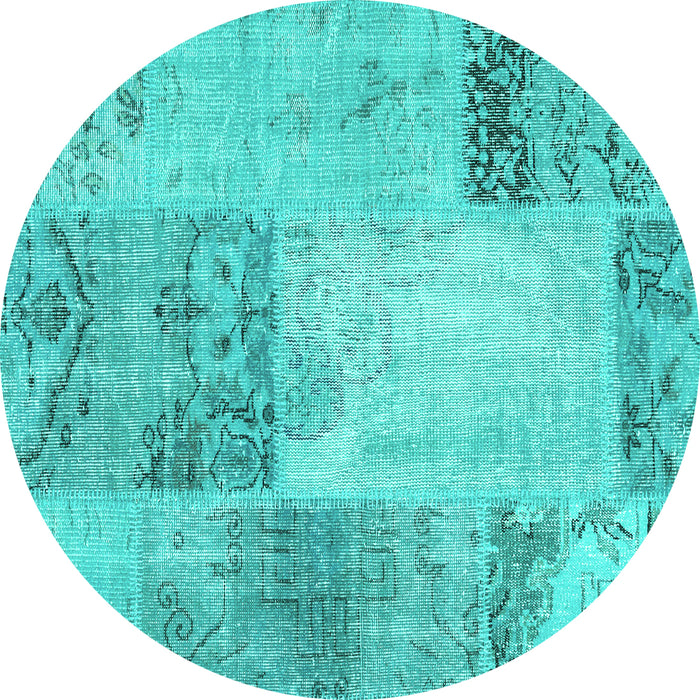 Round Machine Washable Patchwork Turquoise Transitional Area Rugs, wshcon2911turq