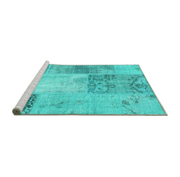 Sideview of Machine Washable Patchwork Turquoise Transitional Area Rugs, wshcon2911turq