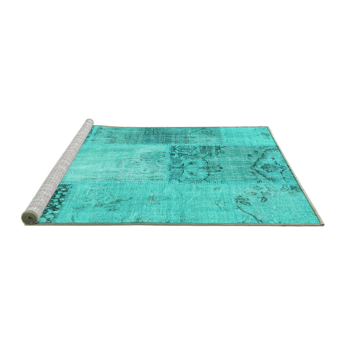 Sideview of Machine Washable Patchwork Turquoise Transitional Area Rugs, wshcon2911turq