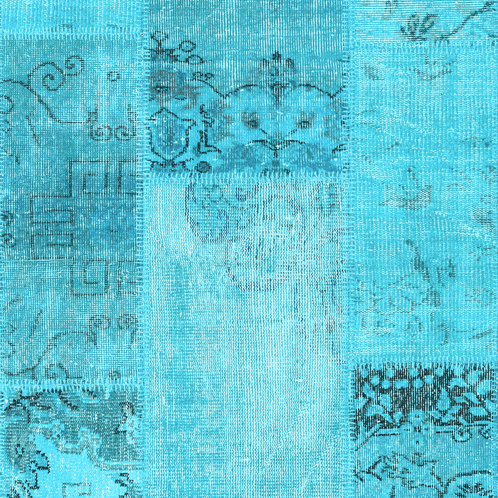 Machine Washable Patchwork Light Blue Transitional Rug, wshcon2911lblu