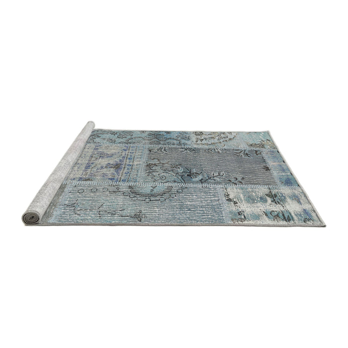 Serging Thickness of Machine Washable Contemporary Grayish Turquoise Green Rug, wshcon2912