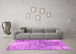 Machine Washable Patchwork Pink Transitional Rug in a Living Room, wshcon2912pnk