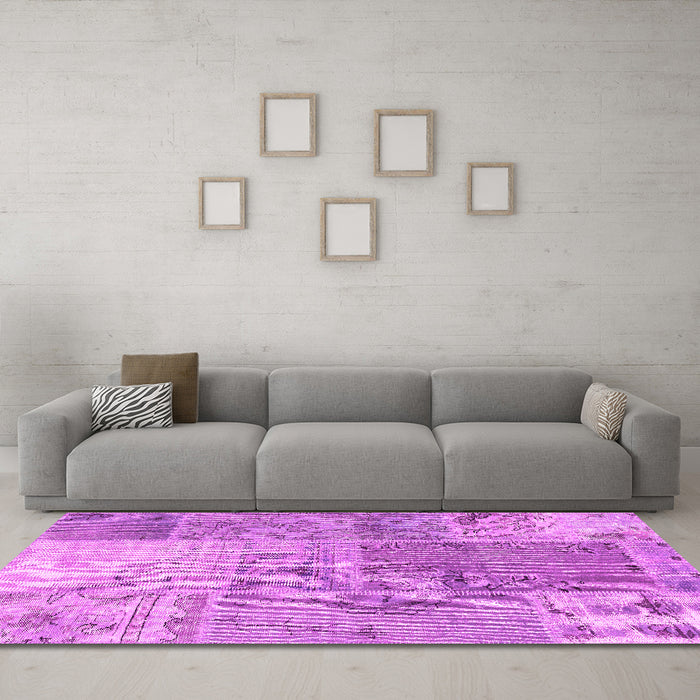 Machine Washable Patchwork Pink Transitional Rug in a Living Room, wshcon2912pnk