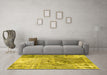 Machine Washable Patchwork Yellow Transitional Rug in a Living Room, wshcon2912yw