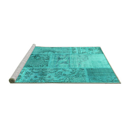 Sideview of Machine Washable Patchwork Turquoise Transitional Area Rugs, wshcon2912turq