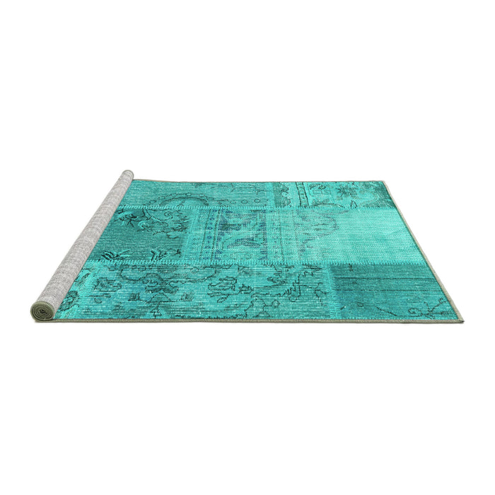 Sideview of Machine Washable Patchwork Turquoise Transitional Area Rugs, wshcon2912turq