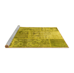 Sideview of Machine Washable Patchwork Yellow Transitional Rug, wshcon2912yw