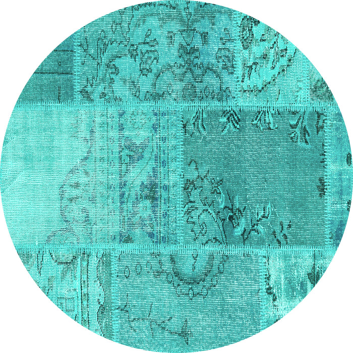 Round Patchwork Turquoise Transitional Rug, con2912turq