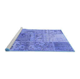 Sideview of Machine Washable Patchwork Blue Transitional Rug, wshcon2912blu