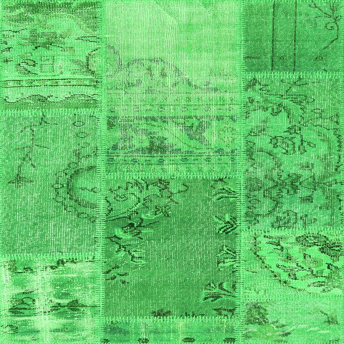 Round Machine Washable Patchwork Green Transitional Area Rugs, wshcon2912grn