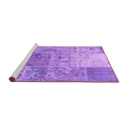 Sideview of Machine Washable Patchwork Purple Transitional Area Rugs, wshcon2912pur