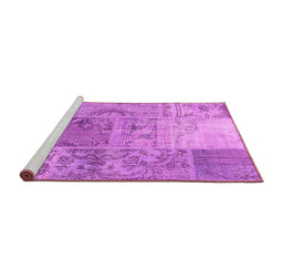 Sideview of Machine Washable Patchwork Pink Transitional Rug, wshcon2912pnk