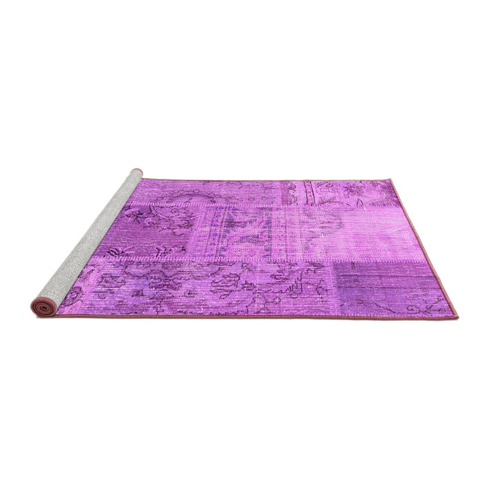 Sideview of Machine Washable Patchwork Pink Transitional Rug, wshcon2912pnk