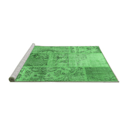 Sideview of Machine Washable Patchwork Emerald Green Transitional Area Rugs, wshcon2912emgrn