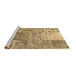 Sideview of Machine Washable Patchwork Brown Transitional Rug, wshcon2912brn
