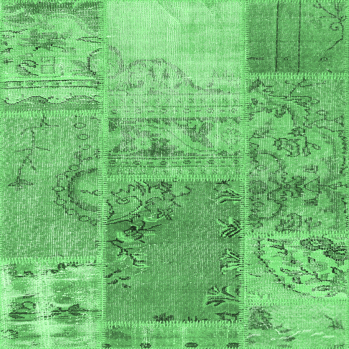 Square Patchwork Emerald Green Transitional Rug, con2912emgrn