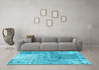 Machine Washable Patchwork Light Blue Transitional Rug, wshcon2912lblu