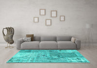 Machine Washable Patchwork Turquoise Transitional Rug, wshcon2912turq