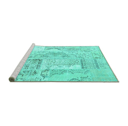 Sideview of Machine Washable Patchwork Turquoise Transitional Area Rugs, wshcon2913turq