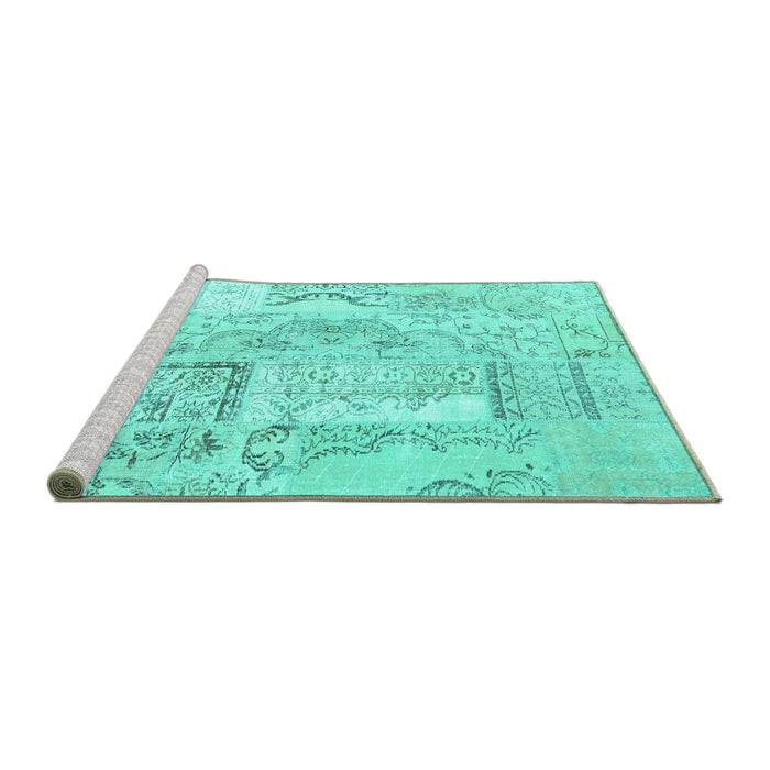 Sideview of Machine Washable Patchwork Turquoise Transitional Area Rugs, wshcon2913turq
