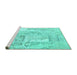 Sideview of Machine Washable Patchwork Turquoise Transitional Area Rugs, wshcon2913turq