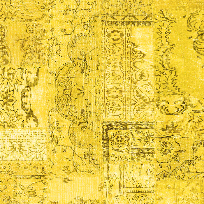 Machine Washable Patchwork Yellow Transitional Rug, wshcon2913yw