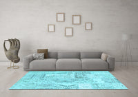 Machine Washable Patchwork Light Blue Transitional Rug, wshcon2913lblu