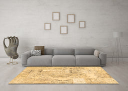 Machine Washable Patchwork Brown Transitional Rug in a Living Room,, wshcon2913brn