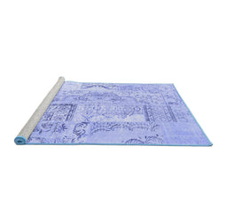 Sideview of Machine Washable Patchwork Blue Transitional Rug, wshcon2913blu