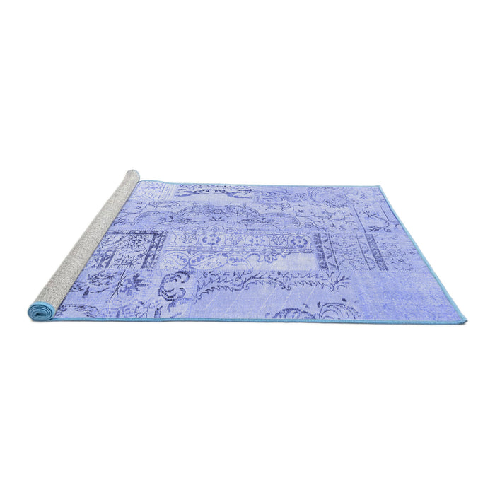 Sideview of Machine Washable Patchwork Blue Transitional Rug, wshcon2913blu