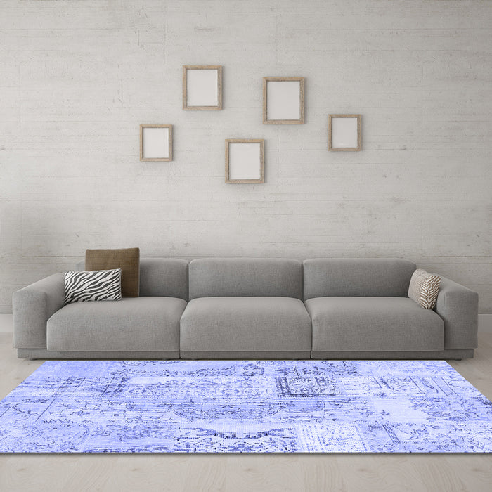 Machine Washable Patchwork Blue Transitional Rug in a Living Room, wshcon2913blu