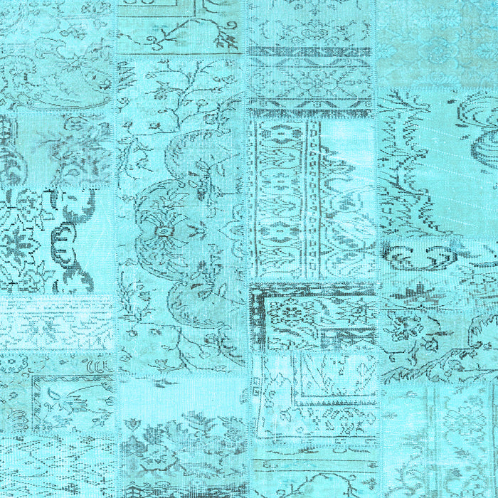 Square Machine Washable Patchwork Light Blue Transitional Rug, wshcon2913lblu