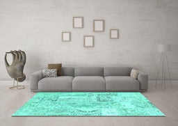 Machine Washable Patchwork Turquoise Transitional Area Rugs in a Living Room,, wshcon2913turq