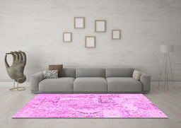 Machine Washable Patchwork Pink Transitional Rug in a Living Room, wshcon2913pnk