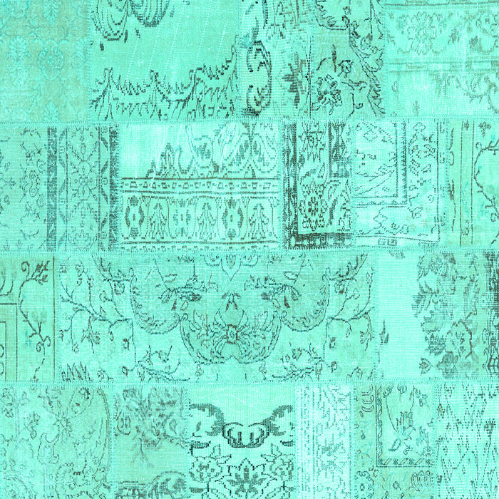 Square Machine Washable Patchwork Turquoise Transitional Area Rugs, wshcon2913turq