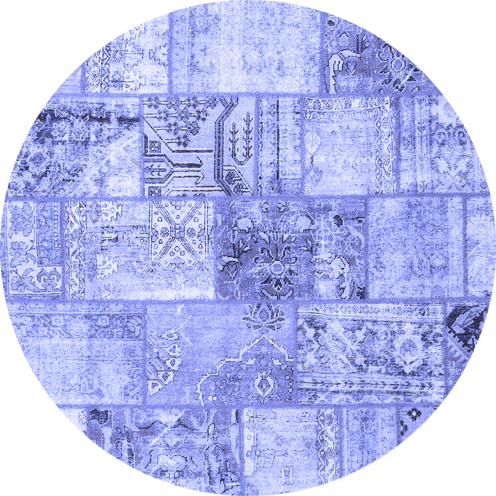 Round Machine Washable Patchwork Blue Transitional Rug, wshcon2914blu