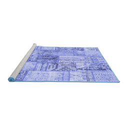 Sideview of Machine Washable Patchwork Blue Transitional Rug, wshcon2914blu