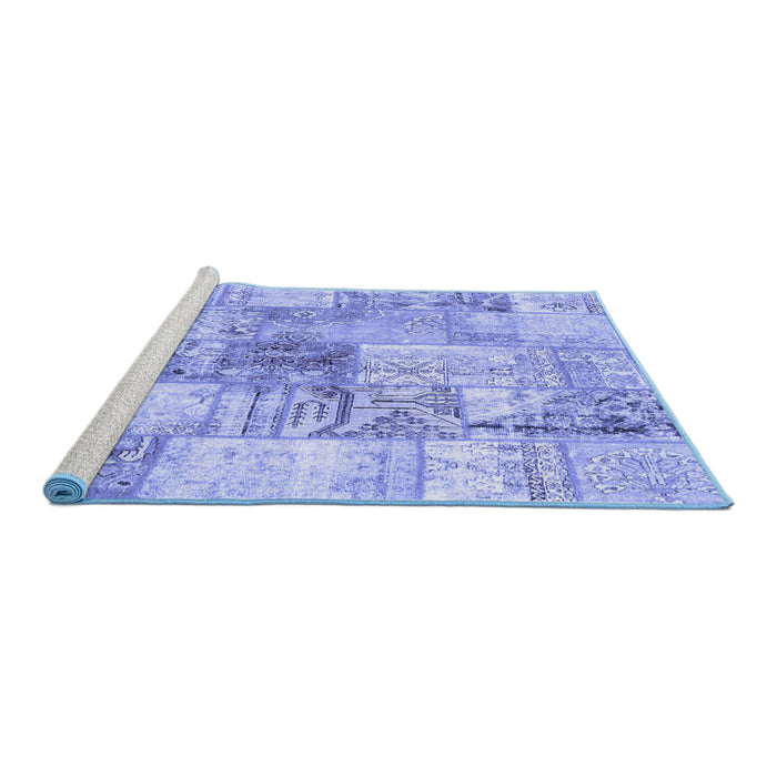 Sideview of Machine Washable Patchwork Blue Transitional Rug, wshcon2914blu