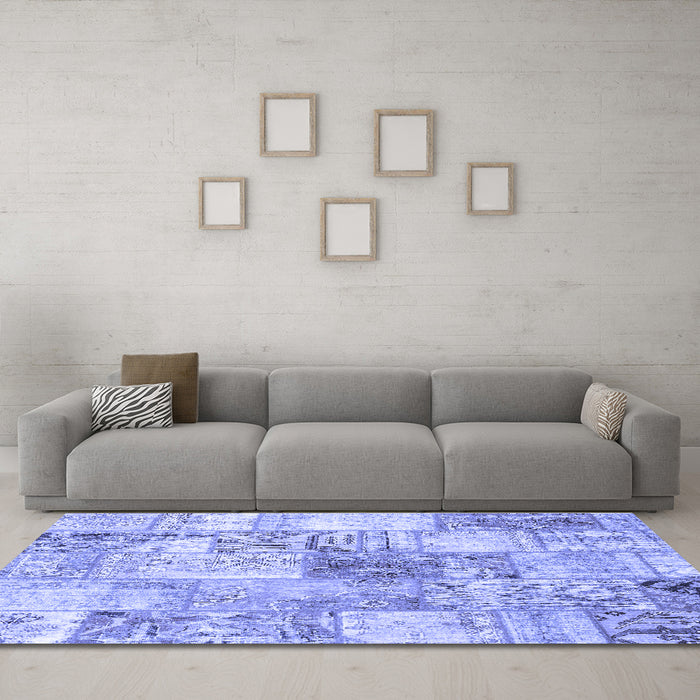 Machine Washable Patchwork Blue Transitional Rug in a Living Room, wshcon2914blu