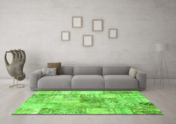Machine Washable Patchwork Green Transitional Area Rugs in a Living Room,, wshcon2914grn