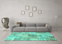 Machine Washable Patchwork Turquoise Transitional Rug, wshcon2914turq