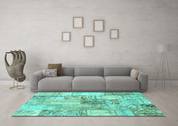 Machine Washable Patchwork Turquoise Transitional Area Rugs in a Living Room,, wshcon2914turq