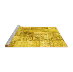 Sideview of Machine Washable Patchwork Yellow Transitional Rug, wshcon2914yw