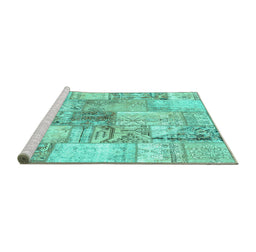 Sideview of Machine Washable Patchwork Turquoise Transitional Area Rugs, wshcon2914turq
