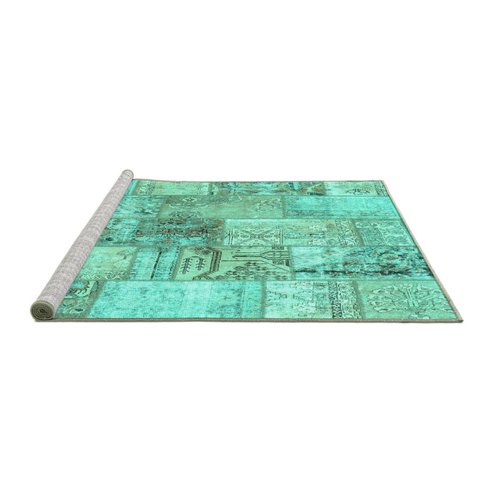 Sideview of Machine Washable Patchwork Turquoise Transitional Area Rugs, wshcon2914turq