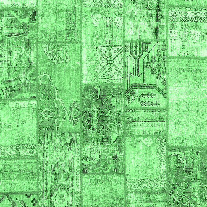 Machine Washable Patchwork Emerald Green Transitional Area Rugs, wshcon2914emgrn