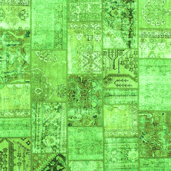 Round Machine Washable Patchwork Green Transitional Area Rugs, wshcon2914grn