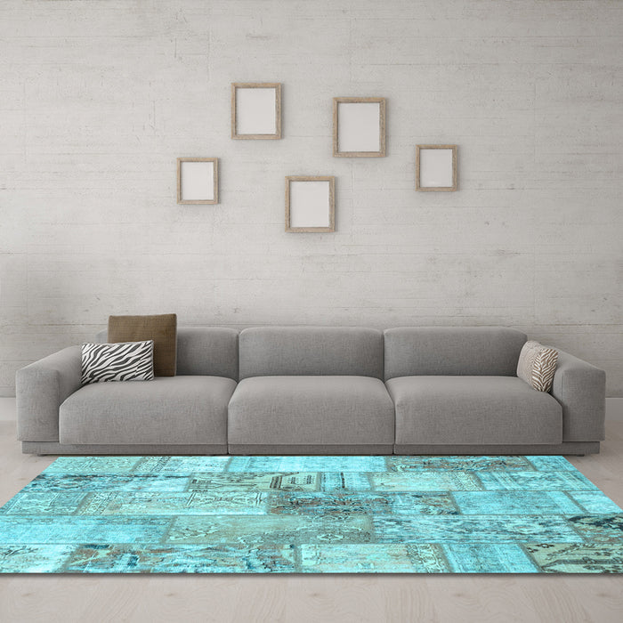 Machine Washable Patchwork Light Blue Transitional Rug in a Living Room, wshcon2914lblu