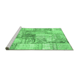 Sideview of Machine Washable Patchwork Emerald Green Transitional Area Rugs, wshcon2914emgrn