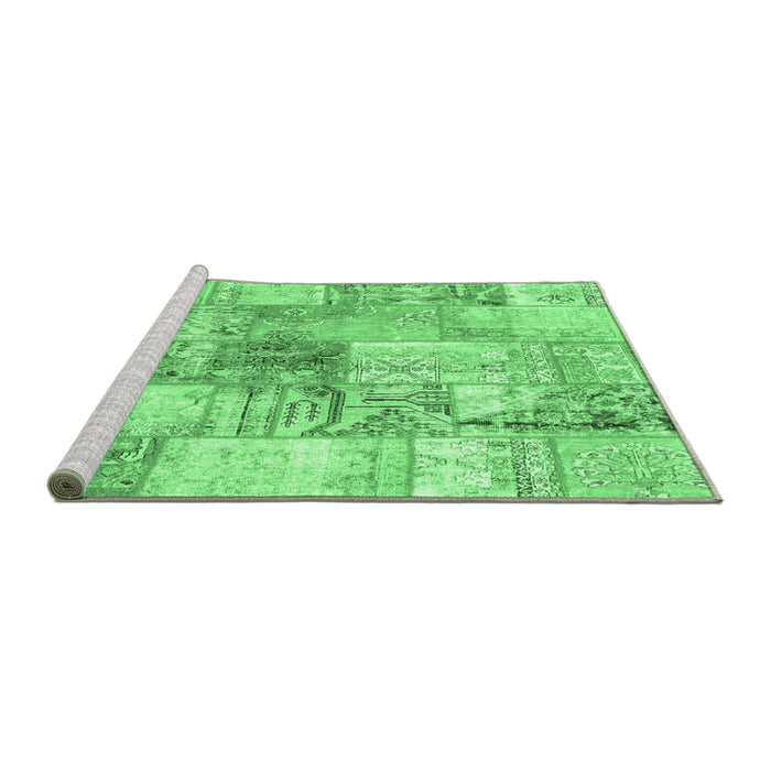 Sideview of Machine Washable Patchwork Emerald Green Transitional Area Rugs, wshcon2914emgrn